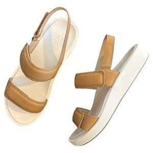 ABEO Leather Upper Peyton Platform Sandals in Camel Brown Size 10 NWOB